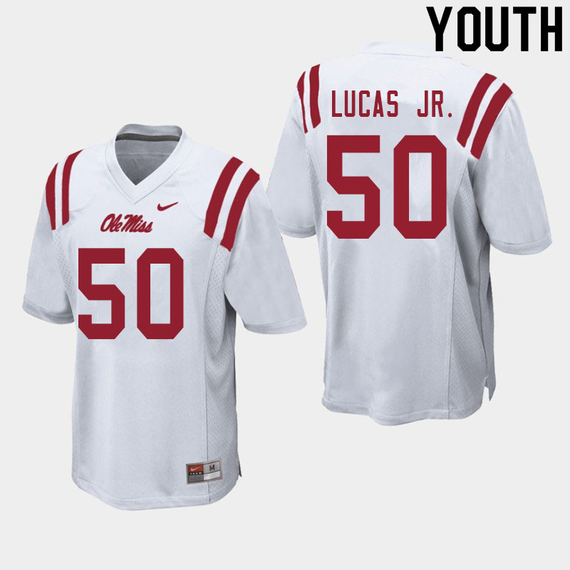 Youth #50 Patrick Lucas Jr. Ole Miss Rebels College Football Jerseys Sale-White - Click Image to Close